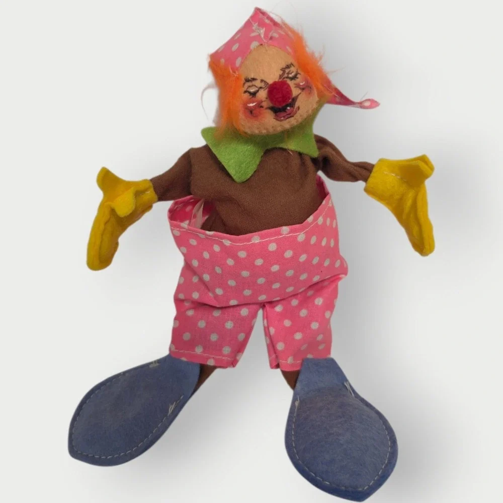Vintage 1980 Annalee Mobilitee Clown Hobo‎ Pajama Doll Felt Cloth Tagged USA